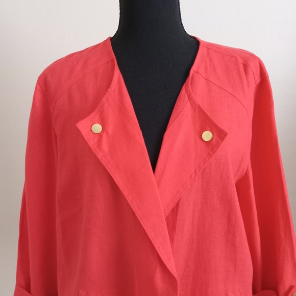 Chico's Open Front 100% Linen Cardigan Jacket - Red/Orange Blazer Size 3/XL - Picture 5 of 11